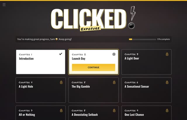 Clicked! course dashboard