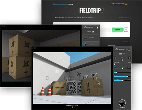 Screenshot of the Field Trip free-roam 3D camera simulator