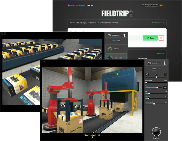 Screenshot of the Field Trip free-roam 3D camera simulator