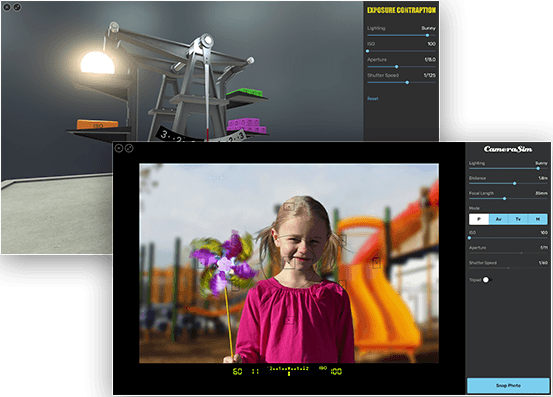 Screenshots of the Exposure Contraption and CameraSim photo simulators