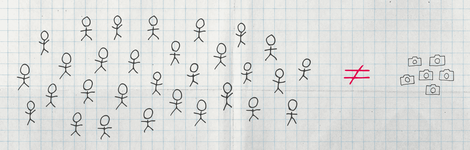 Drawing showing 6 cameras do not equal 30 students